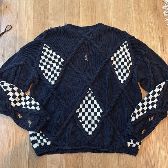Vintage Chaus Sweater Chunky Cottagecore Fair Isle Embroidered Size Large - Picture 6 of 8